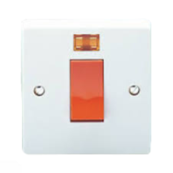 Crabtree 4016/3 45A 1G Double Pole Switch with Neon - White