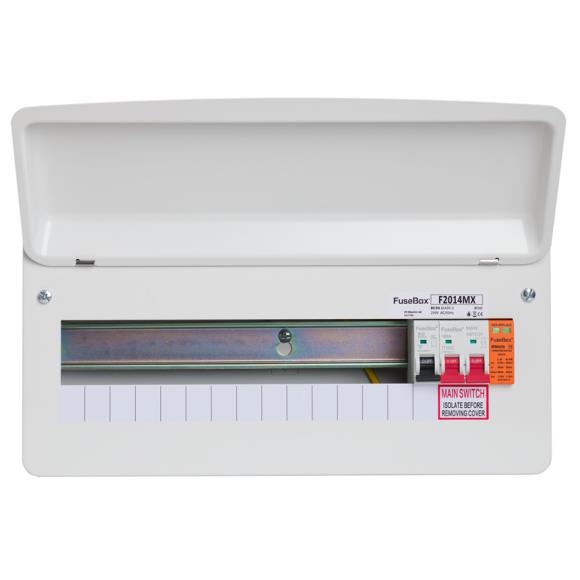 FuseBox F2014MX 14 Way T2 SPD Metal Consumer Unit with 100A Main Switch 18th Edition 