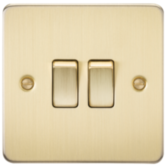 Knightsbridge Flatplate FP3000BB 2G 2Way Switch - Brushed Brass