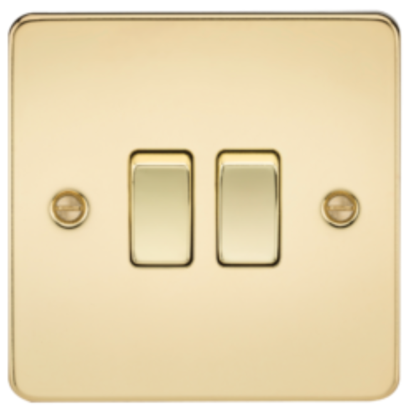 Knightsbridge Flatplate FP3000PB 2G 2Way Switch - Polished Brass