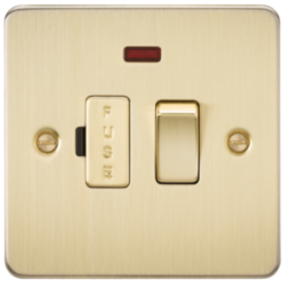 Knightsbridge Flatplate FP6300NBB Switched Fused Spur Unit with Neon - Brushed Brass