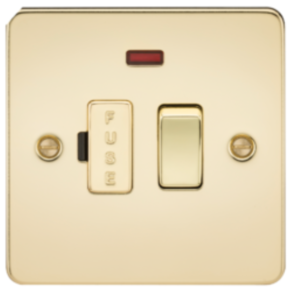 Knightsbridge Flatplate FP6300NPB Switched Fused Spur Unit with Neon - Polished Brass