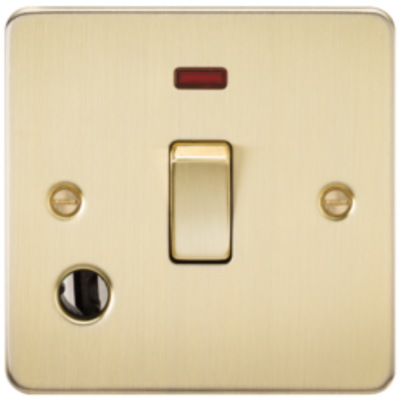 Knightsbridge Flatplate FP8341FBB DP 1G Switch with Neon & Flex - Brushed Brass