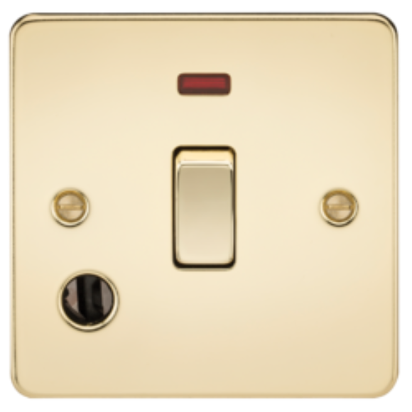 Knightsbridge Flatplate FP8341FPB DP 1G Switch with Neon & Flex - Polished Brass