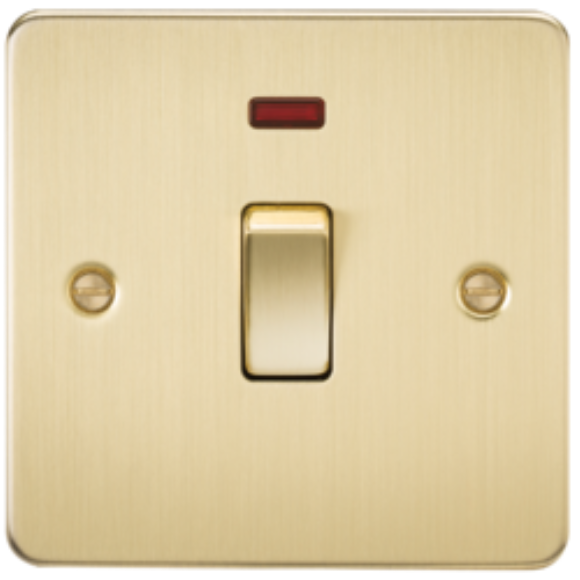 Knightsbridge Flatplate FP8341NBB DP 1G Switch with Neon - Brushed Brass