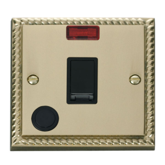 Click GCBR023BK DP Switch with Neon & Flex Outlet - Polished Cast Brass Black Insert