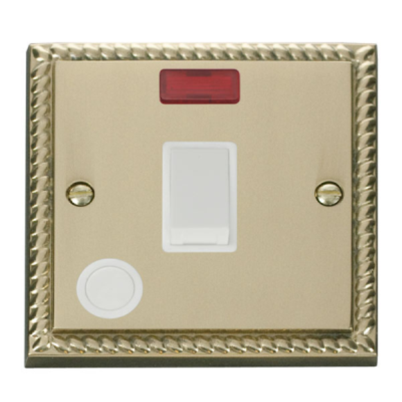 Click GCBR023WH DP Switch with Neon & Flex Outlet - Polished Cast Brass White Insert