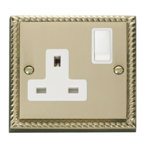 Click GCBR035WH 1G Switched Socket Outlet - Polished Cast Brass White Insert