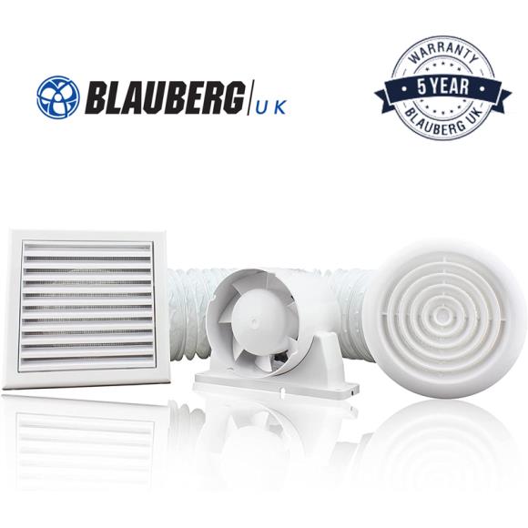 Blauberg KIT-TUBO-100-T-DPR Ultra Quiet Shower Inline Timer Fan Complete Kit
