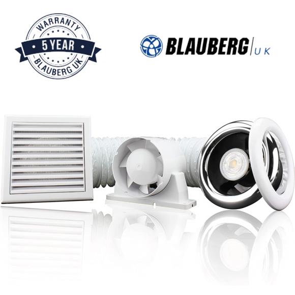 Blauberg KIT-TUBO-100-T-LED Ultra Quiet Shower Inline Timer Fan Complete Kit