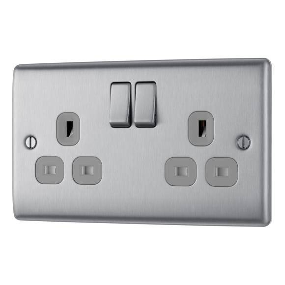 BG Nexus NBS22G Twin Switched Socket 2G - 13A - Brushed Steel