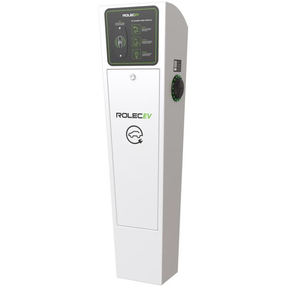 Rolec ROLEC0013W AutoCharge Smart EV Charging Pedestal - 1x up to 22kW 3PH Type 2 Socket - White