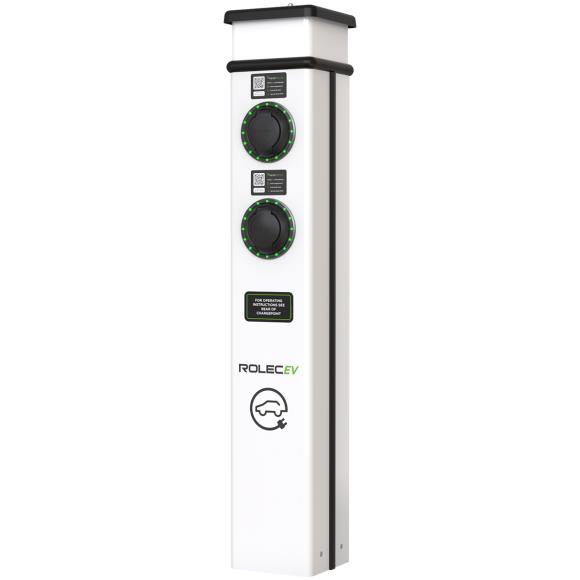 Rolec ROLEC0223W BasicCharge Smart EV Charging Pedestal - 2x up to 22kW 3PH Type 2 Sockets - White