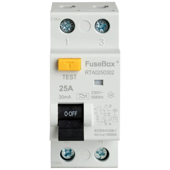 FuseBox RTA250302 25A A Rated Double Pole RCD 30mA