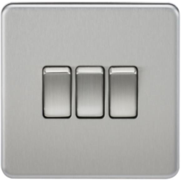 Knightsbridge Screwless SF4000BC 3G 2Way Switch - Brushed Chrome