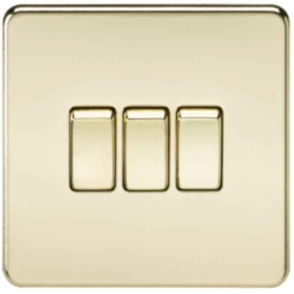 Knightsbridge Screwless SF4000PB 3G 2Way Switch - Polished Brass