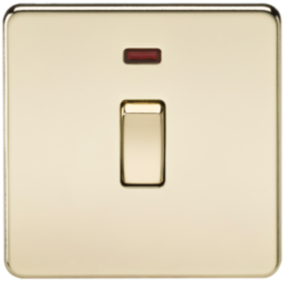 Knightsbridge Screwless SF8341NPB DP 1G Switch with Neon - Polished Brass