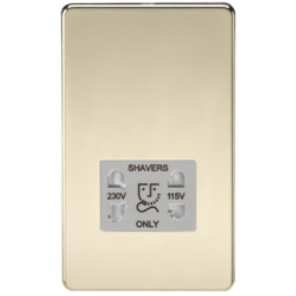 Knightsbridge Screwless SF8900PBW Shaver Socket Dual Voltage - Polished Brass White Insert