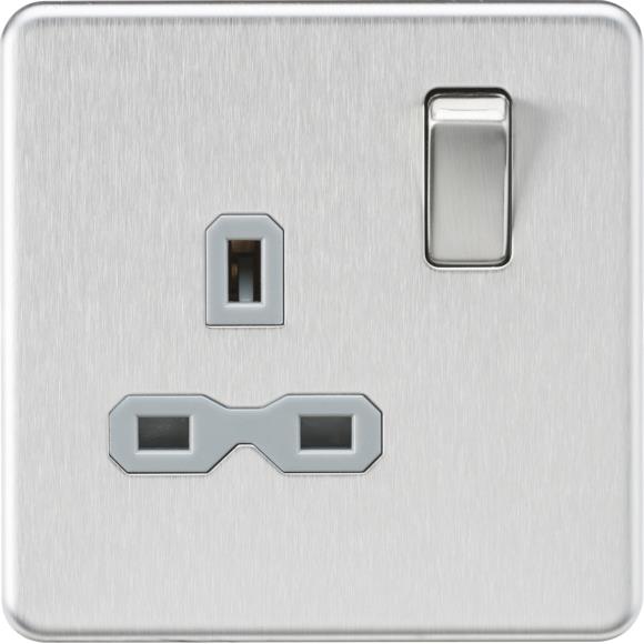 Knightsbridge Screwless SFR7000BCG DP 1G Switched Socket - Brushed Chrome Grey Insert