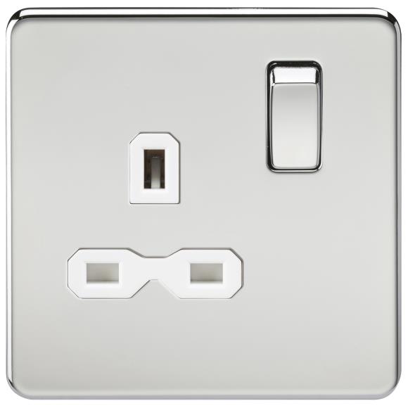 Knightsbridge Screwless SFR7000PCW DP 1G Switched Socket - Polished Chrome White Insert