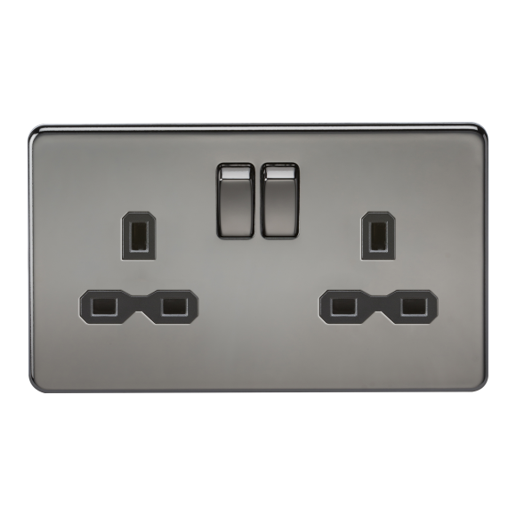 Knightsbridge Screwless SFR9000BN DP 2G Switched Socket - Black Nickel Black Insert