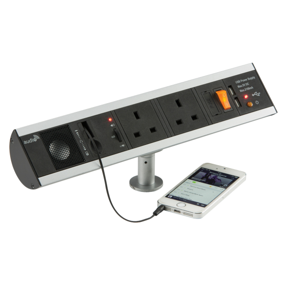 Knightsbridge SK004 Power Station 13A Black Aluminium with speaker and usb chargers