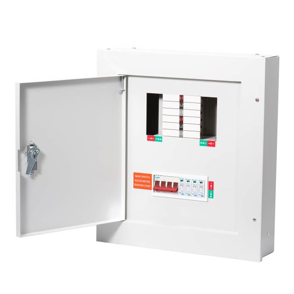 Live Electrical TPN04-125S TP&N 4 Way TP&N Distribution Board with SPD Three Phase 125A Main Switch Surge Protection