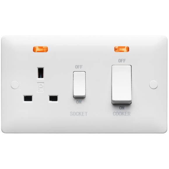 Verso V178N 45A DP Cooker Control & Socket with Neons - White