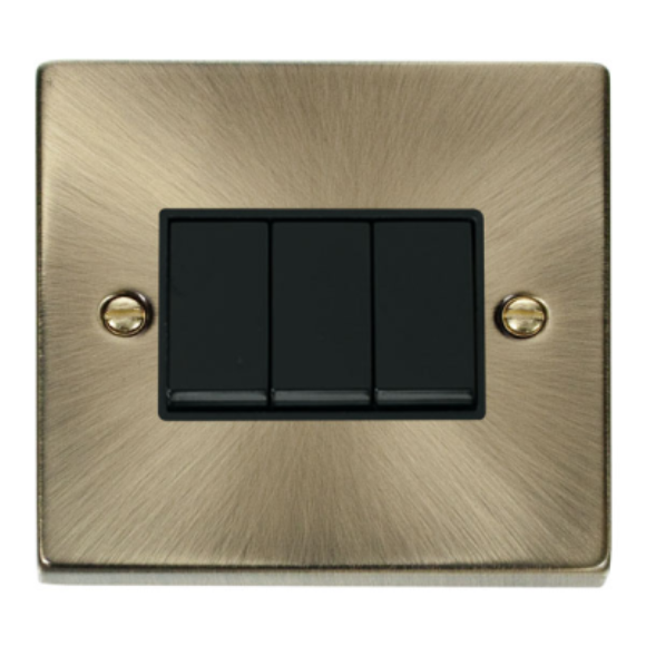 Click VPAB013BK 3G 2Way Plate Switch - Antique Brass Black Insert