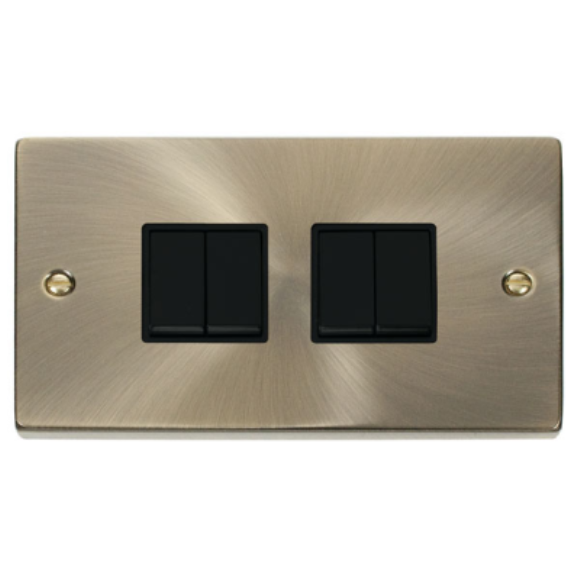 Click VPAB019BK 4G 2Way Plate Switch - Antique Brass Black Insert