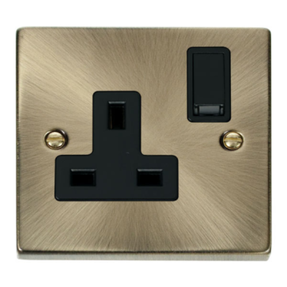 Click VPAB035BK 1G DP Switched Socket - Antique Brass Black Insert