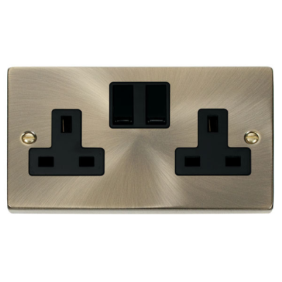 Click VPAB036BK 2G DP Switched Socket - Antique Brass Black Insert