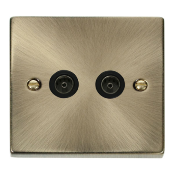 Click VPAB066BK Twin Non- Isolated Coaxial Outlet - Antique Brass Black Insert