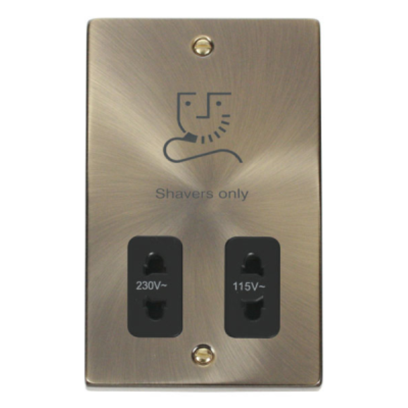 Click VPAB100BK Dual Shaver Socket - Antique Brass Black Insert