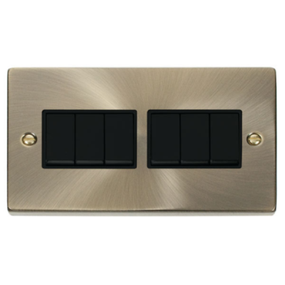 Click VPAB105BK 6G 2Way Plate Switch - Antique Brass Black Insert