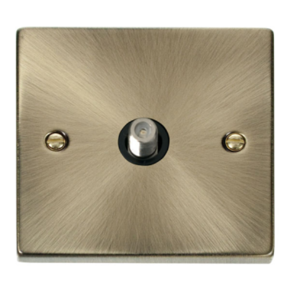 Click VPAB156BK Non-Isolated Single Satellite Outlet - Antique Brass Black Insert