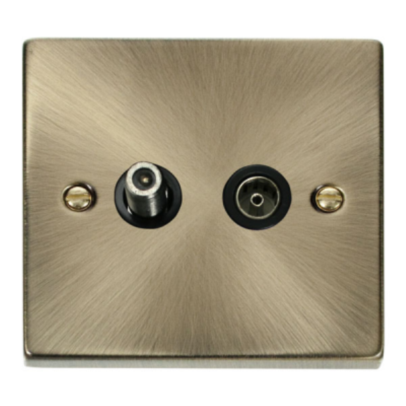 Click VPAB157BK Isolated Satellite & Coaxial Outlet - Antique Brass Black Insert