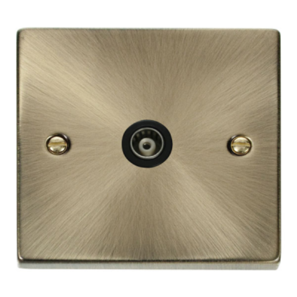 Click VPAB158BK Isolated Single Coaxial Outlet - Antique Brass Black Insert