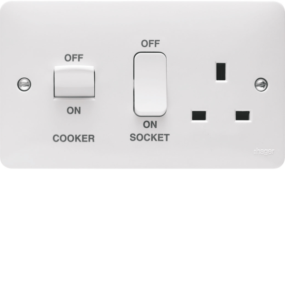 Hager Sollysta WMCC50 45A DP Cooker Control Unit & 13A Socket - White Moulded