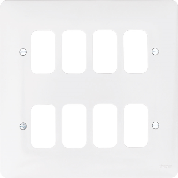 Hager Sollysta WMGP8 8G Moulded Grid Plate - White