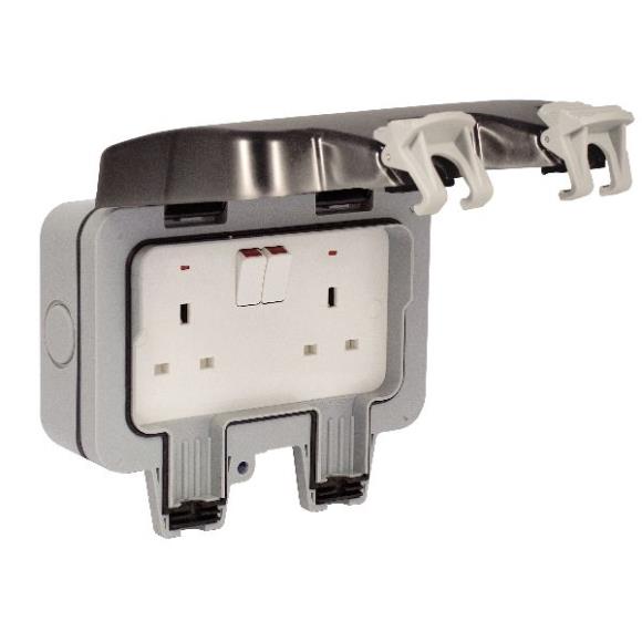 BG Weatherproof WP22 13A Double Switched Socket with LED - Grey